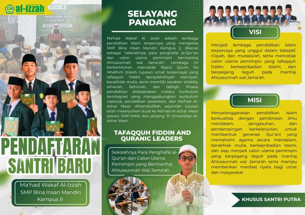 Pendaftaran Santri Baru TA 2026-2027 Ma’had Wakaf Al-Izzah SMP Bina Insan Mandiri Kampus II