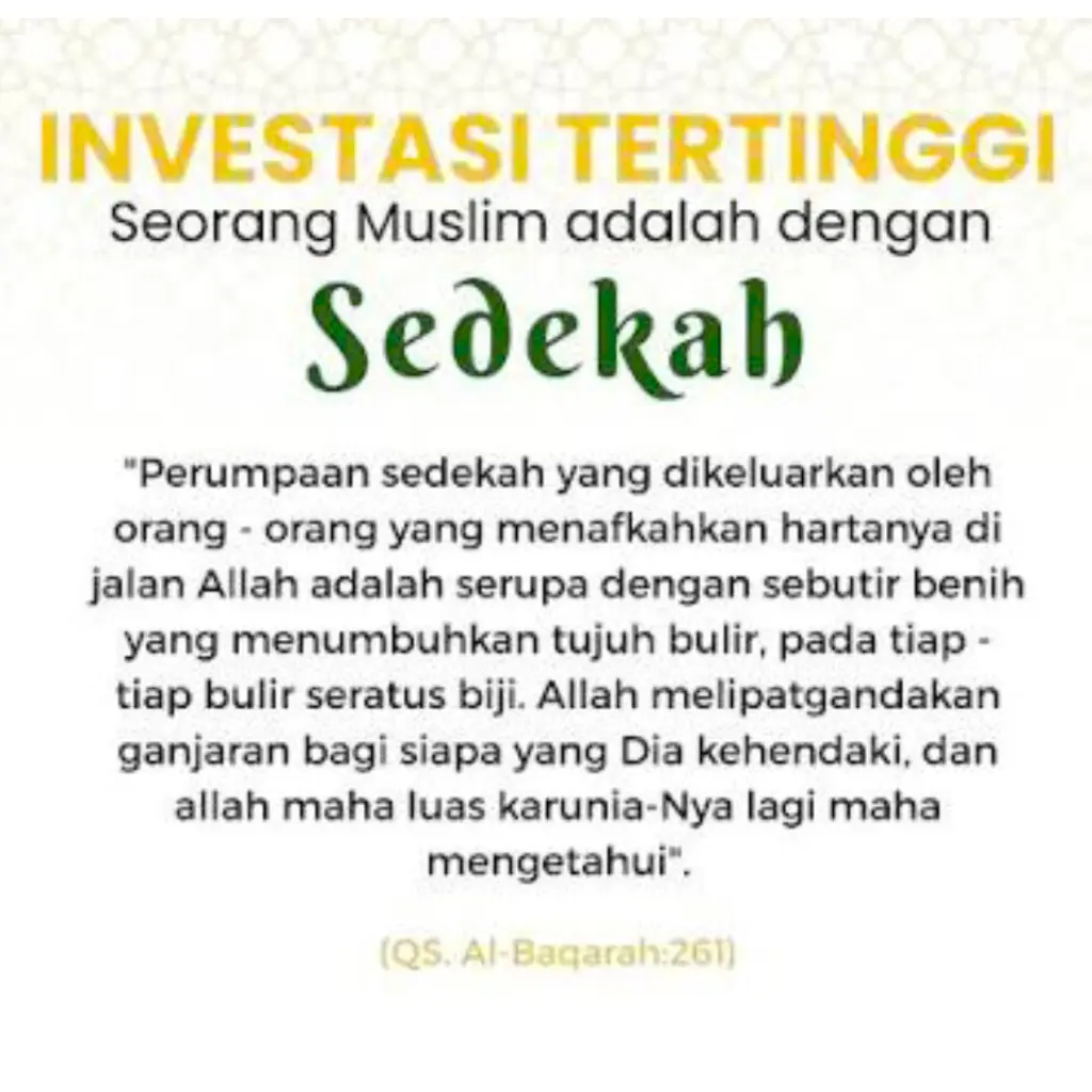 Investasi Tertinggi Kaum Muslim adalah Sedekah